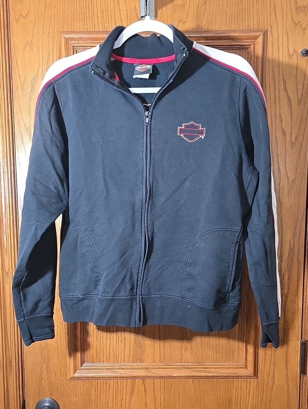 Harley-Davidson Black Zipper Jacket with Red & White Stripe Accents